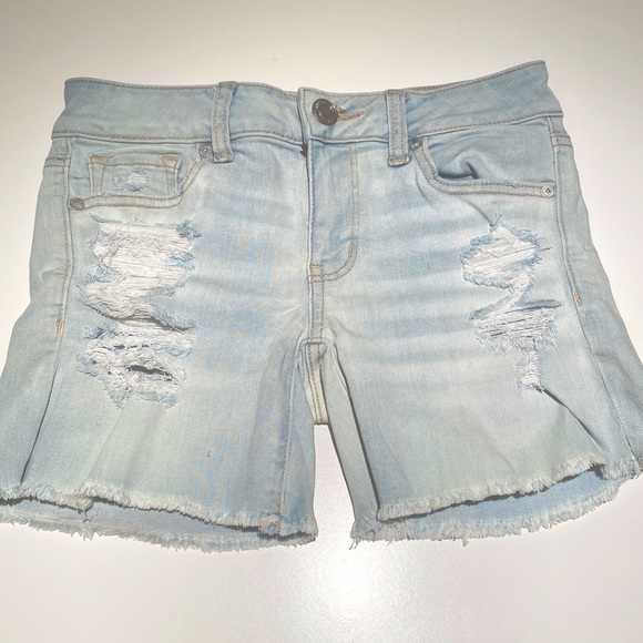 Pastel Blue Jean Shorts Ripped Size 0 - American Eagle Outfitters - Picture 1 of 5